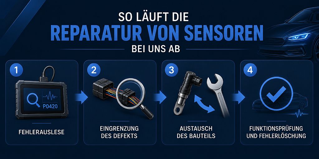 Reparatur von Sensoren im Auto – Infografik zur Diagnose und zum Sensorwechsel