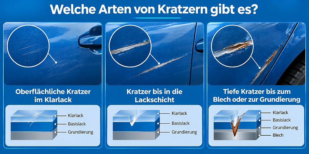 Welche Arten von Kratzern im Autolack gibt es? Infografik