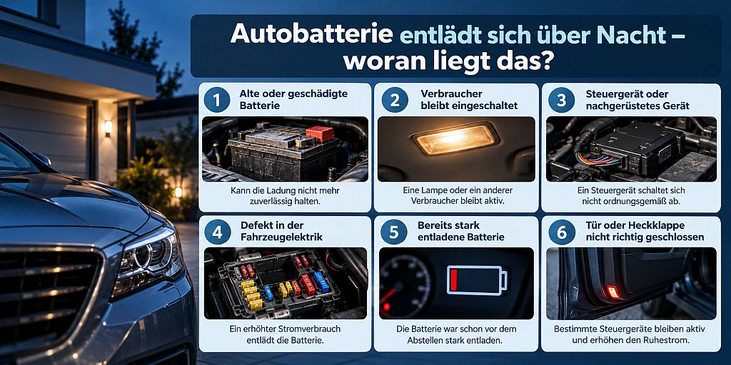 Autobatterie entlädt sich über Nacht – woran liegt das? Infografik