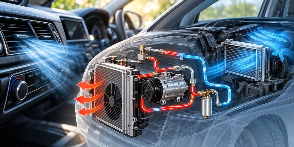 Der Verlauf von Kältemittel der Klimaanlage im Auto